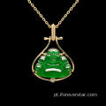 18K White Gold Imperial Green Jadeite Buda Pingente